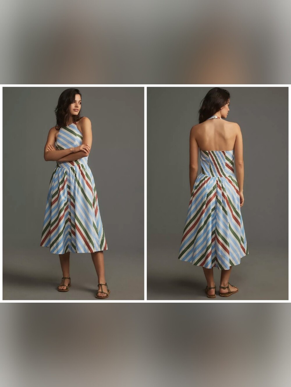 Maeve x Anthropologie Sundress Halter Midi Multicolour Striped Size M